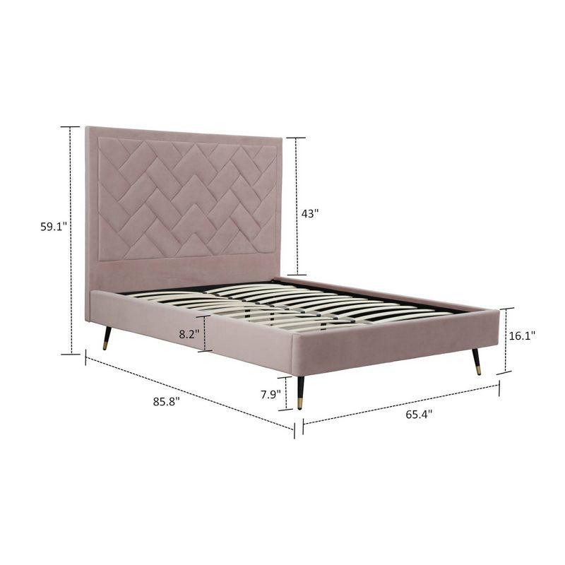 Manhattan Comfort Queen Crosby Modern Velvet Upholstered Bed Blush: Chic Wingback Design, Foam-Filled, No Box Spring Needed