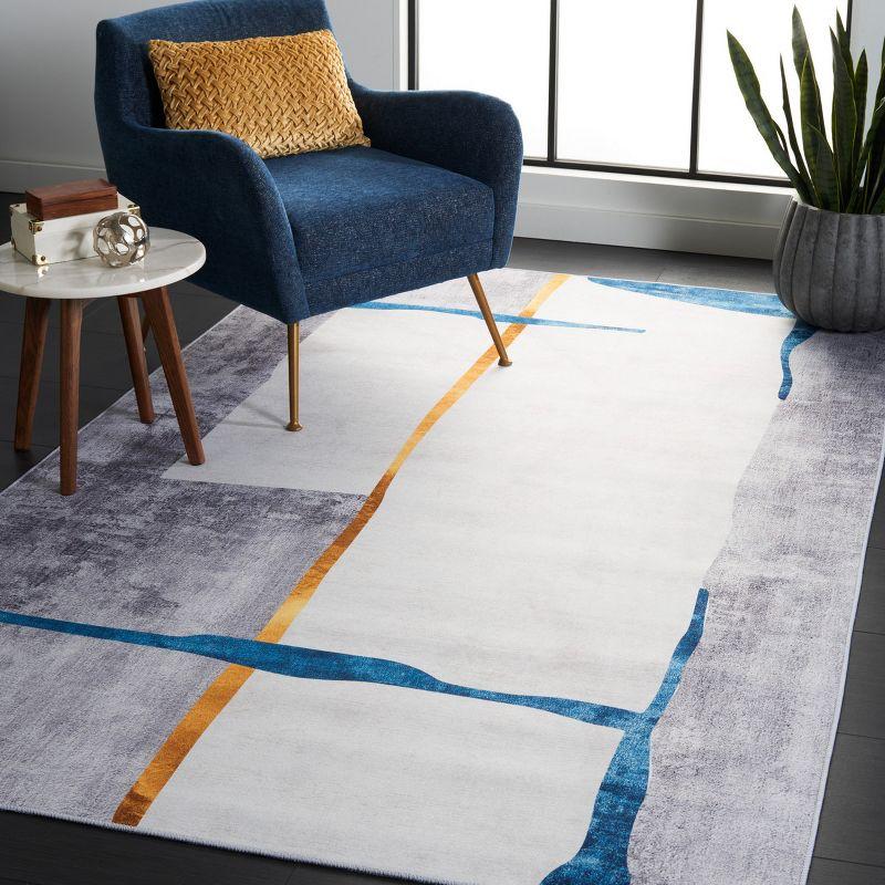 Gray and Blue Abstract Synthetic Washable Area Rug