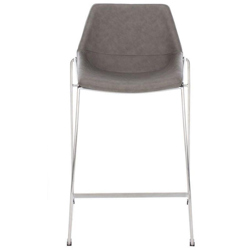 Ash Grey Leather and Silver Metal Hairpin 25" Counter Stool