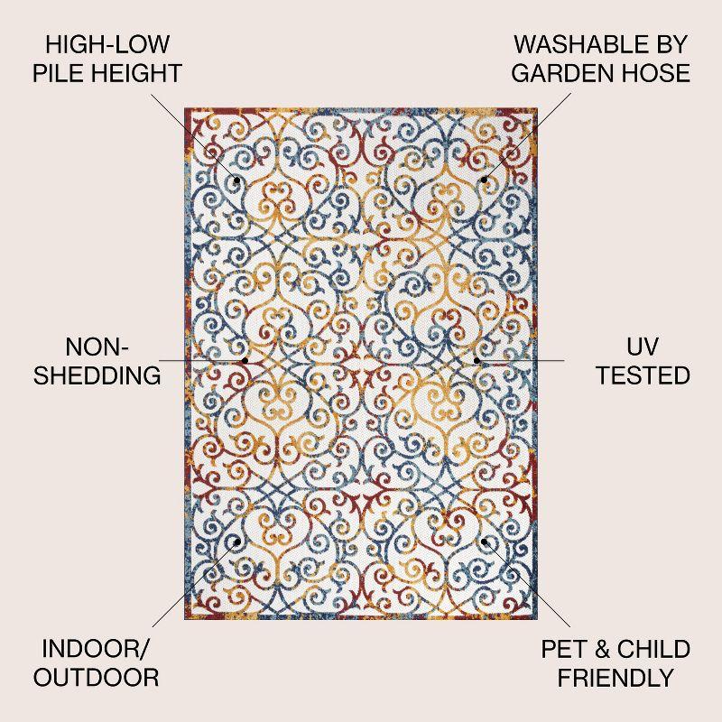 3'x5' Atrani Scroll Trellis Indoor/Outdoor Area Rug, Cream/Blue/Red - JONATHAN Y