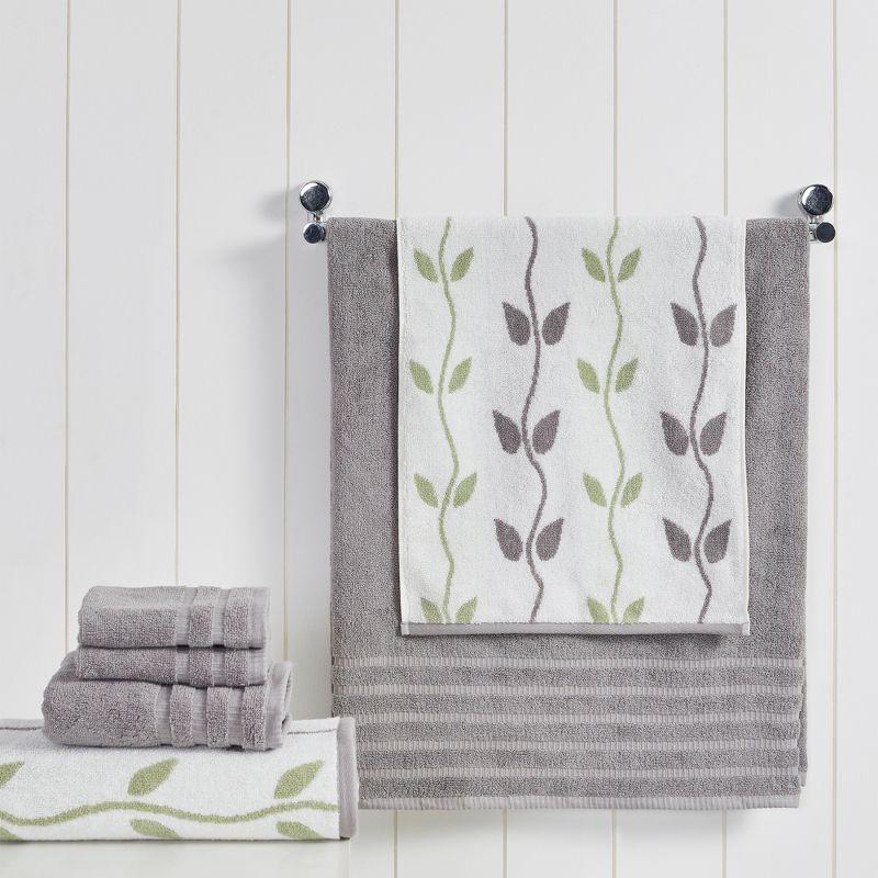 Modern Threads 6 Piece Set, 2 Bath Towels, 2 Hand Towels, 2 Washcloths Yarn Dyed Jacquard/Solid Towel Set Organic Vines