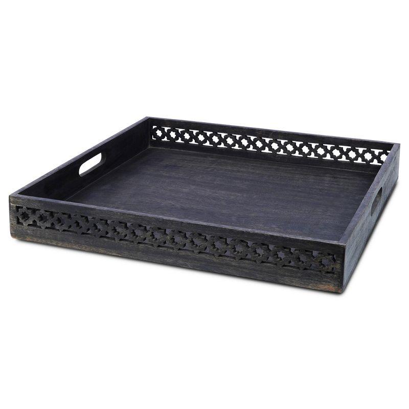 Mela Artisans Rustic Black Trellis Ottoman Decorative Tray