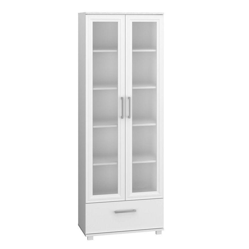 71.85" Serra 5 Shelf Bookcase White - Manhattan Comfort: Frosted Glass Doors, Enclosed Back, Display Closet
