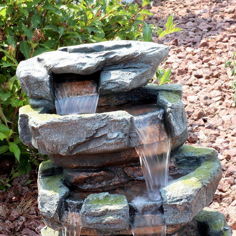 Sunnydaze 24"H Electric Polyresin and Fiberglass Tiered Stone Waterfall Outdoor Water Fountain with LED Lights