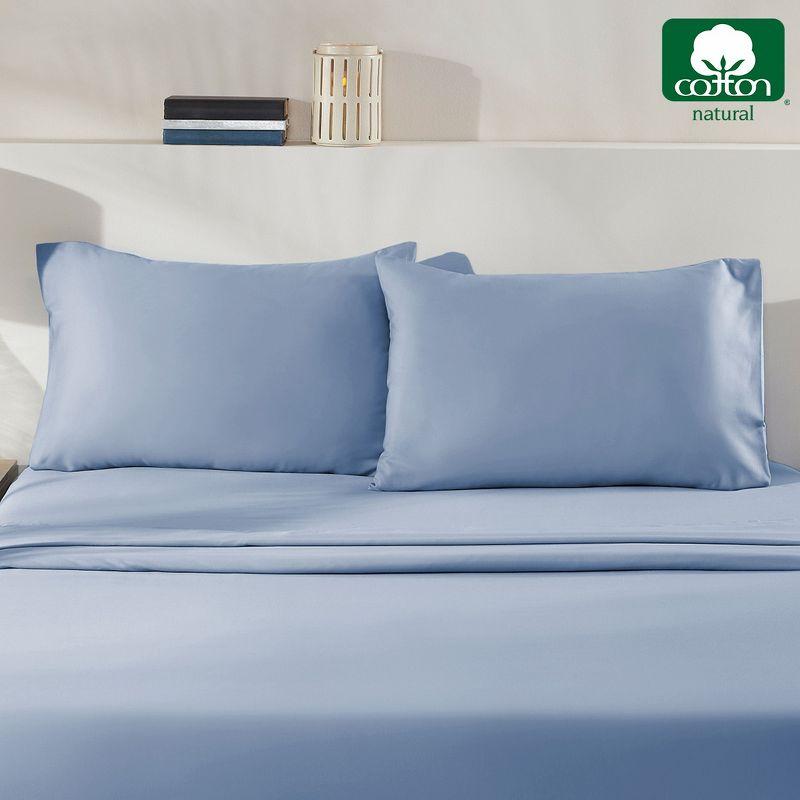100% Cotton Blue Pillow Cases Standard Size / Queen Size Set of 2 Soft & Cooling Sateen Weave by California Design Den