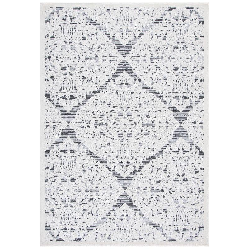 Ivory and Gray Geometric Indoor/Outdoor Area Rug