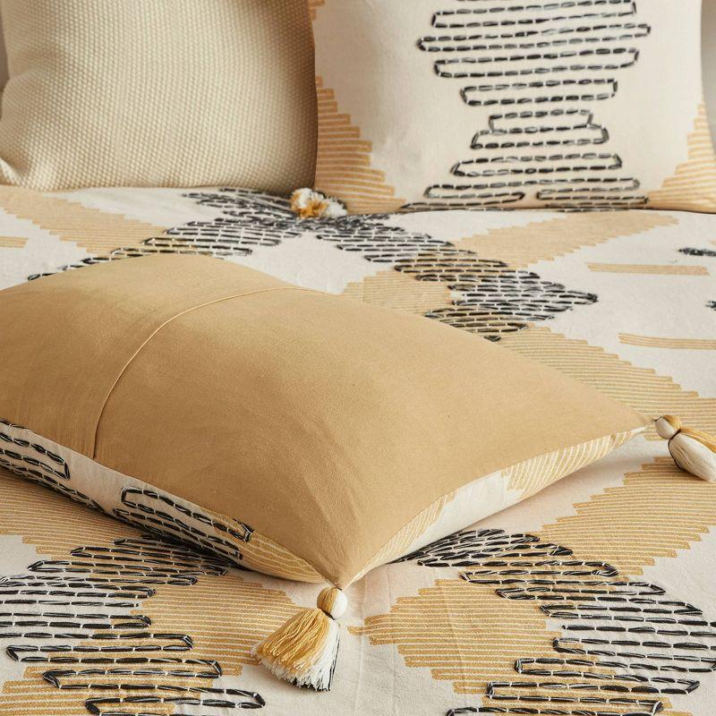 Full/Queen Yellow Cotton Duvet Cover Set with Tassels