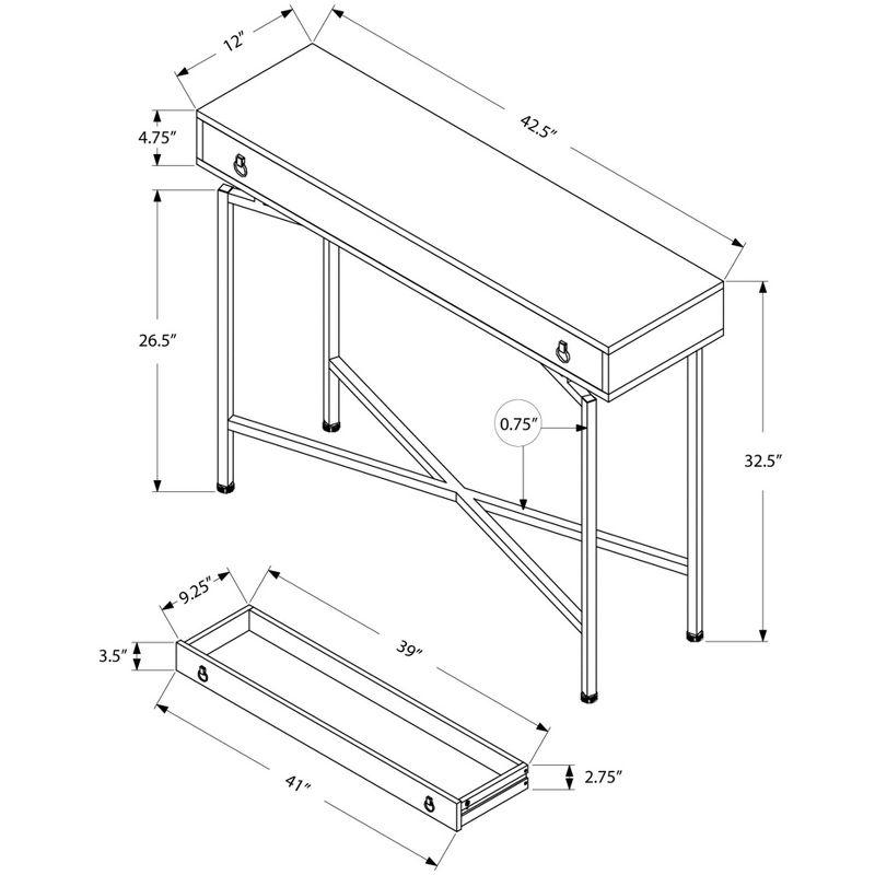 Monarch Specialties Accent Table Console Entryway Narrow Sofa Storage Drawer Living Room Bedroom Brown Laminate Black Metal Contemporary Modern
