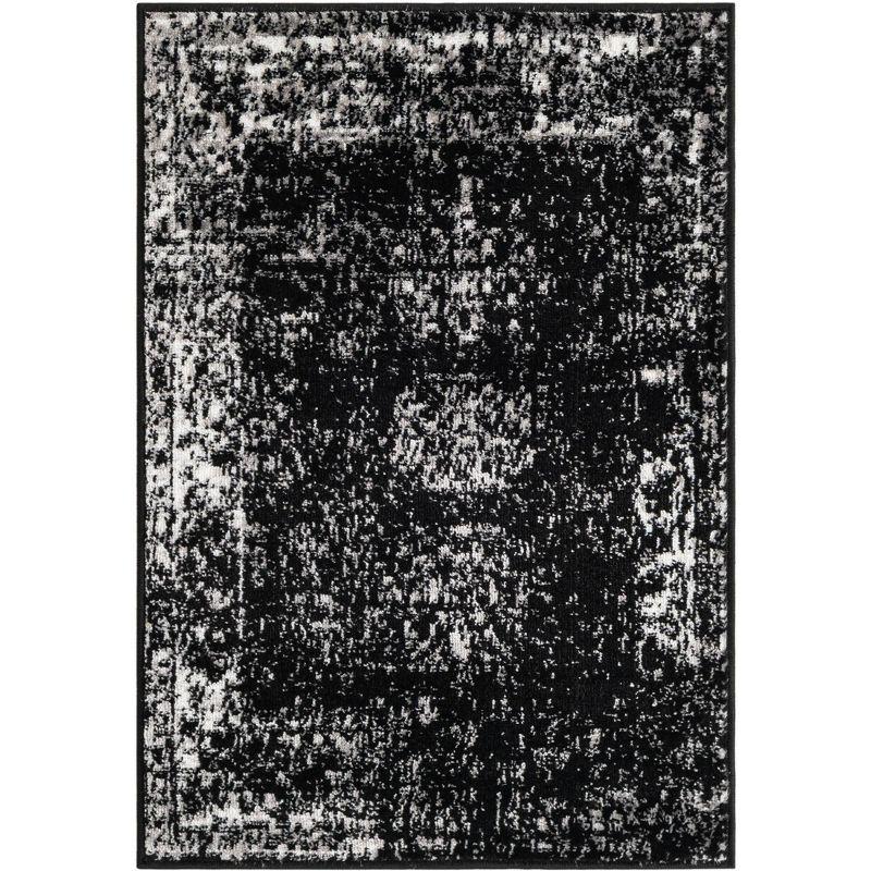 Black Rectangular Stain-Resistant Synthetic Area Rug