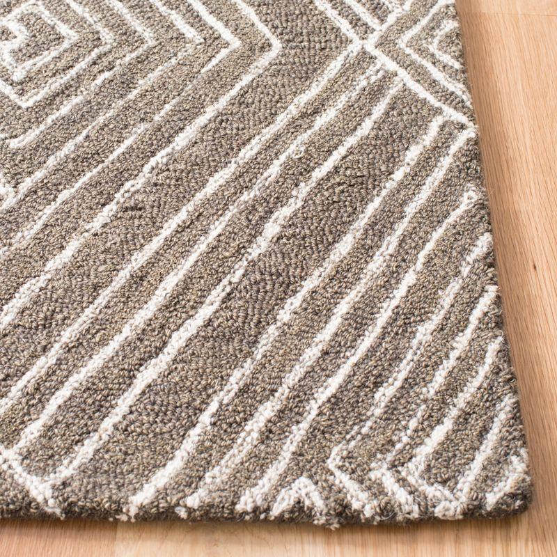 Ivory and Dark Grey Hand-Tufted Wool Geometric Rug