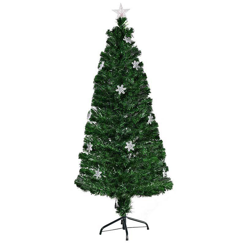 Tangkula 5'Pre-Lit Optical Fiber Artificial Christmas Tree w/ Multicolor LED Lights Snowflakes