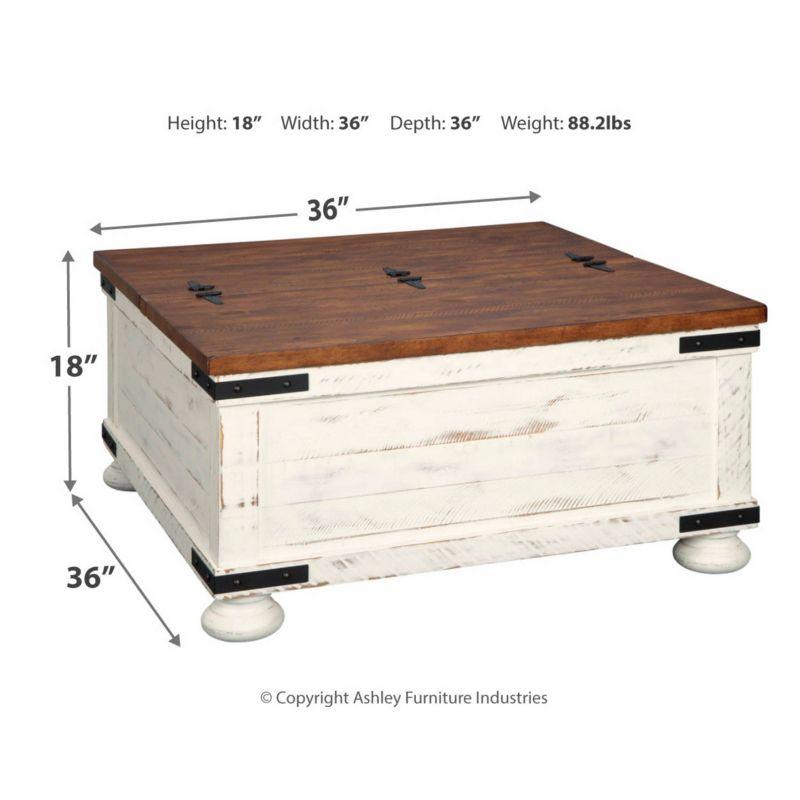 Wystfield Cocktail Table with Storage White/Brown - Signature Design by Ashley: Rectangular Lift-Top, Distressed Two-Tone Finish