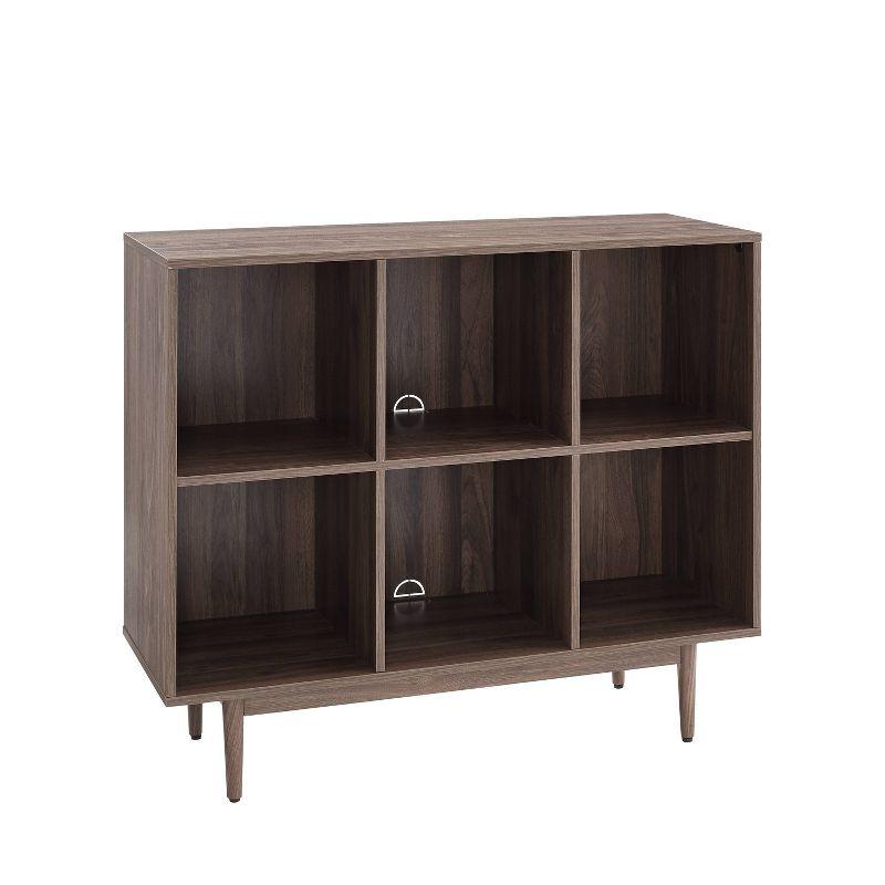35.88" Liam 6 Cube Bookcase Walnut - Crosley: Mid-Century Design, Media Center-Compatible, Tapered Legs