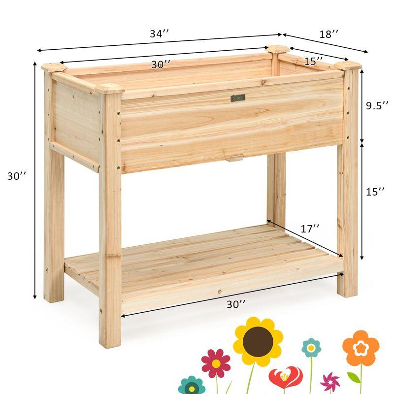 Natural Fir Wood Raised Garden Bed with Bottom Shelf