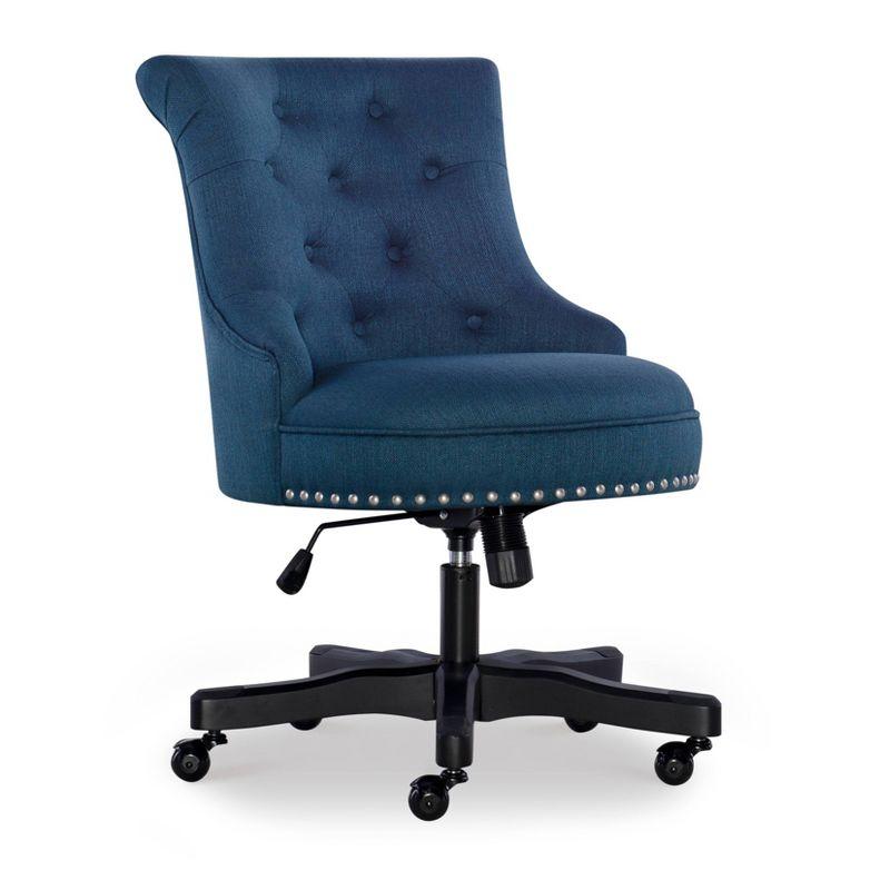 Azure Blue Armless Button-Tufted Office Chair with Wood Base