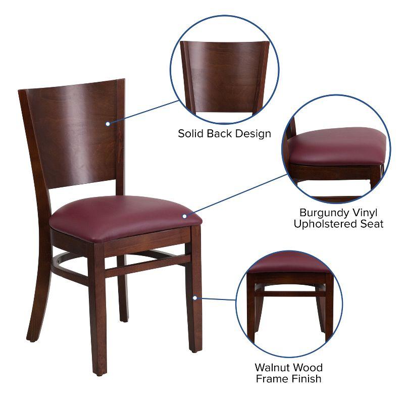 Flash Furniture Lacey Series Solid Back Walnut Wood Restaurant Chair - Burgundy Vinyl Seat