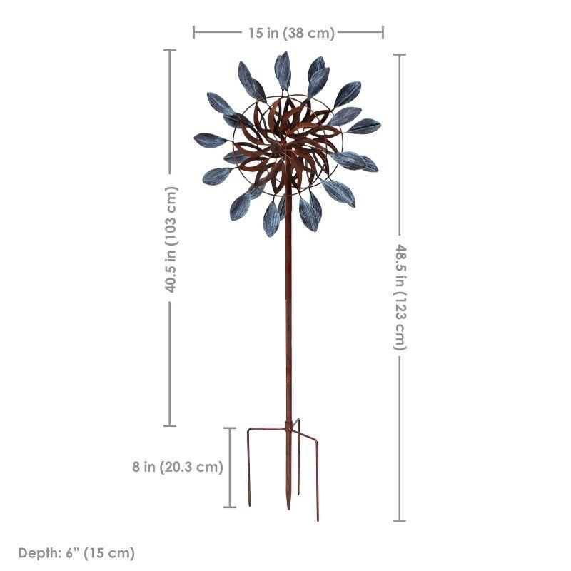 Sunnydaze Whirling Petals Powder-Coated Iron Wind Spinner - 48" H - Blue and Brown