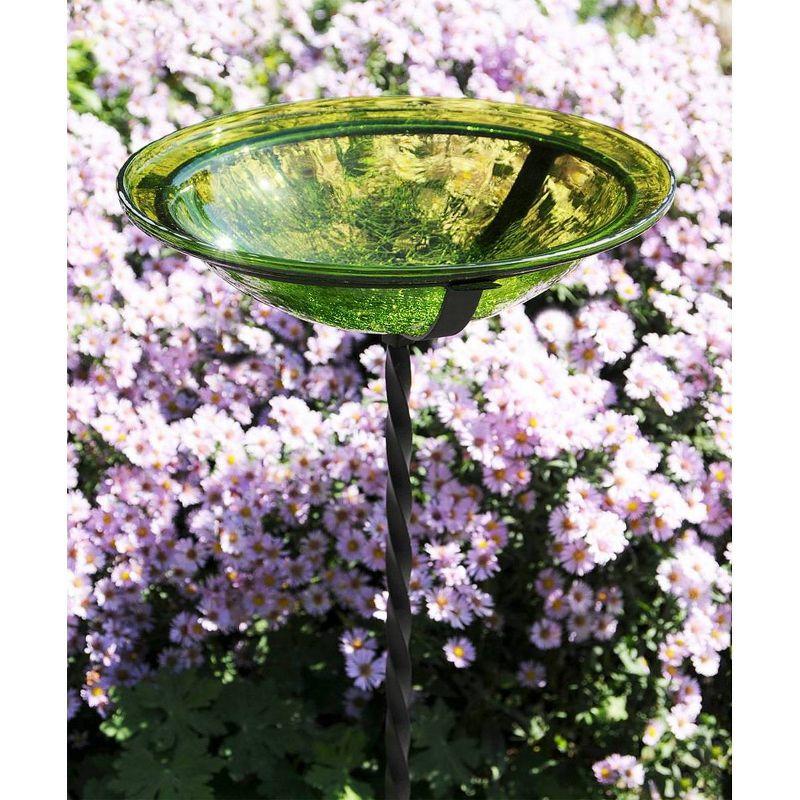 3" Iron and Crackle Glass Birdbath Bowl with Stake Fern Green - ACHLA Designs: Hand-Blown, Weather-Resistant, No Assembly Required