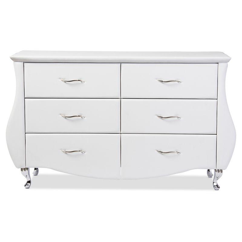 Enzo Modern and Contemporary Faux Leather 6 Drawer Dresser White - Baxton Studio: Sleek Storage, Metal Gliders