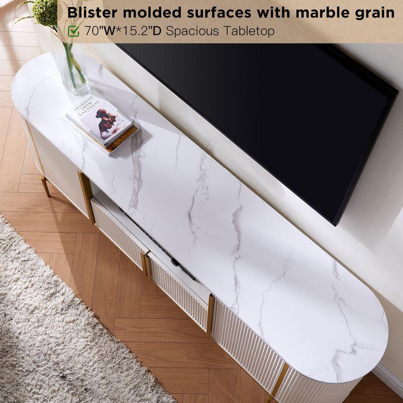SinCiDo 70" Luxury TV Stand w/Faux Marble Top, Modern TV Console for TVs Up to 80 inches, Off White
