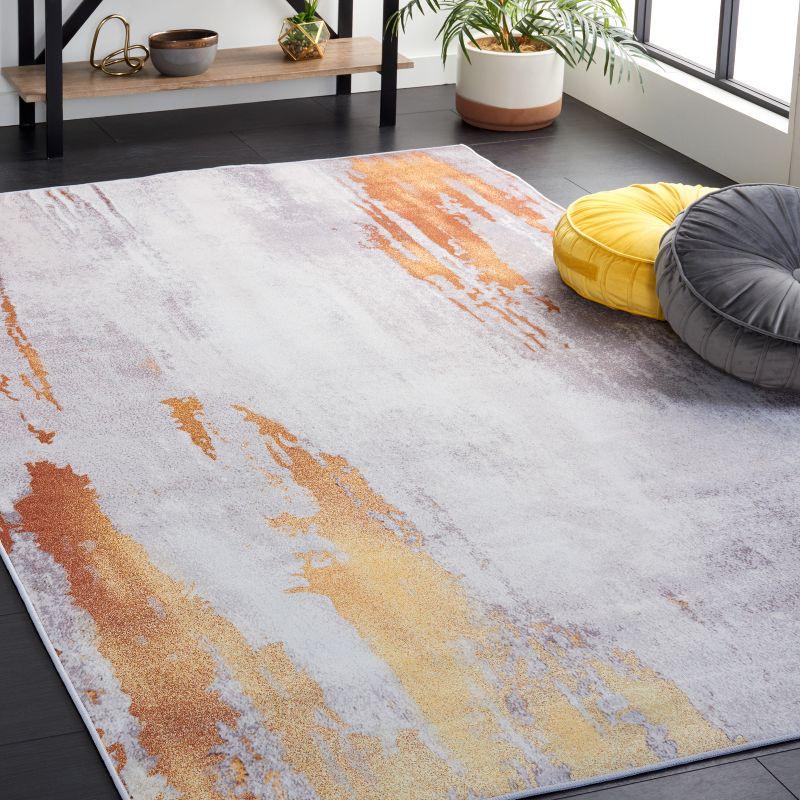 Tacoma 6' x 6' Gray and Rust Abstract Washable Area Rug