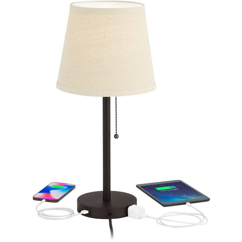 360 Lighting Flesner 20" High Skinny Small Modern Accent Table Lamps Set of 2 USB Port AC Power Outlet Pull Chain Brown Bronze Finish Metal Charging