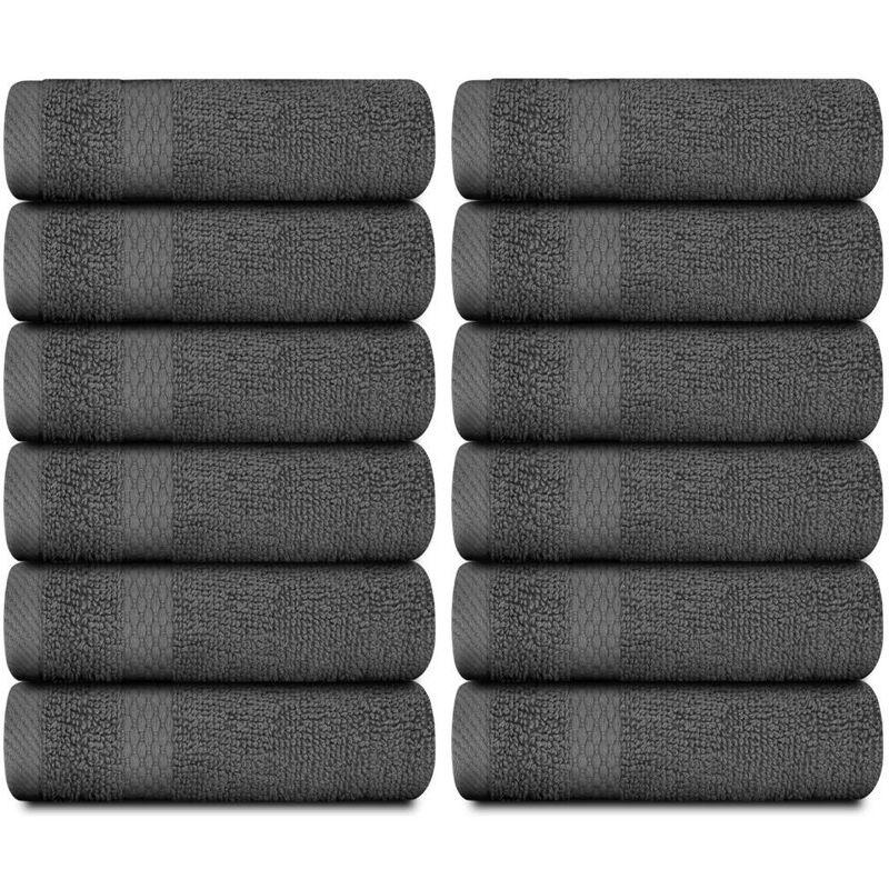 White Classic Luxury 100% Cotton Washcloths Set of 12 - 13x13" Gray