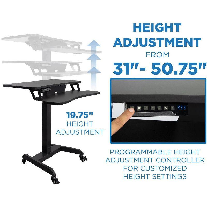 Mount-It! Electric Mobile Adjustable Standing Workstation with Wheels | Rolling Sit Stand Workstation with Programmable Height Adjustment Controller