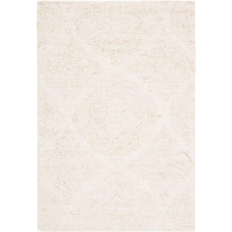 Ivory and Beige Abstract Handmade Wool Tufted Rug, 2' x 3'