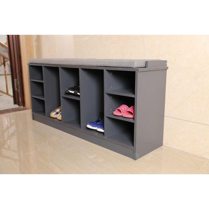 Wooden Shoe Cubicle Storage Entryway Bench with Soft Cushion for Seating