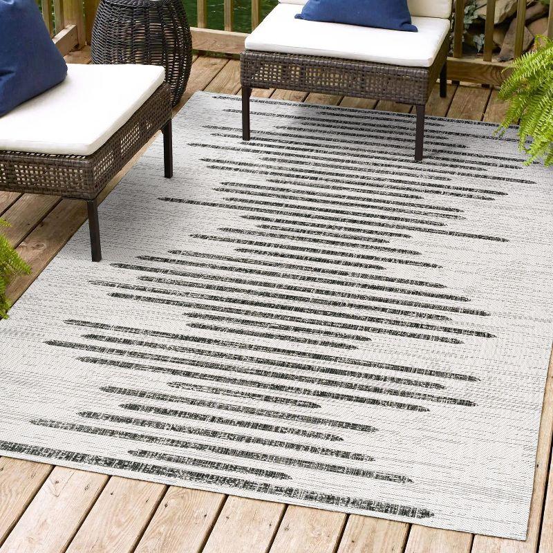 4'x6' Zolak Berber Stripe Geometric Indoor/Outdoor Area Rug, Ivory/Black - JONATHAN Y