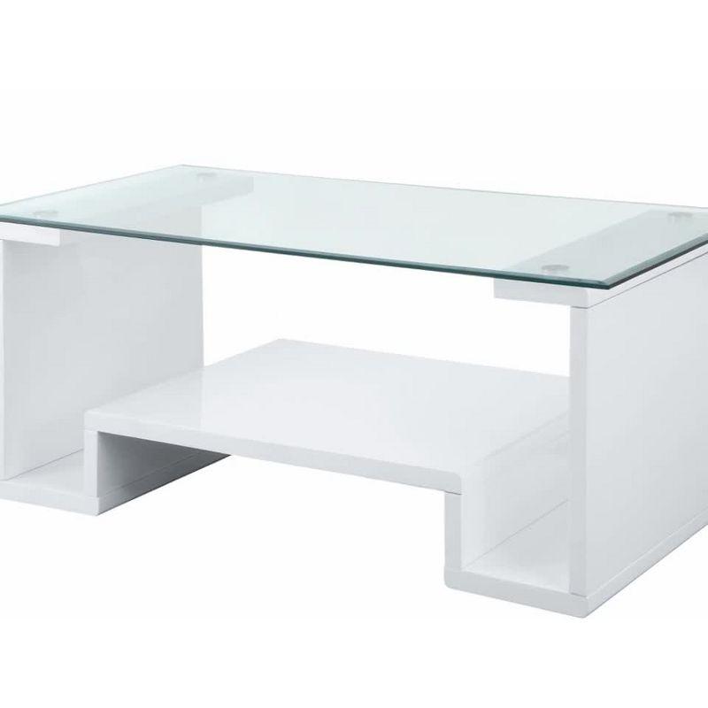 47" Nevaeh High Gloss Finish Coffee Table Clear Glass/White - Acme Furniture: Modern Style, Loop Leg Design, Under Lid Storage