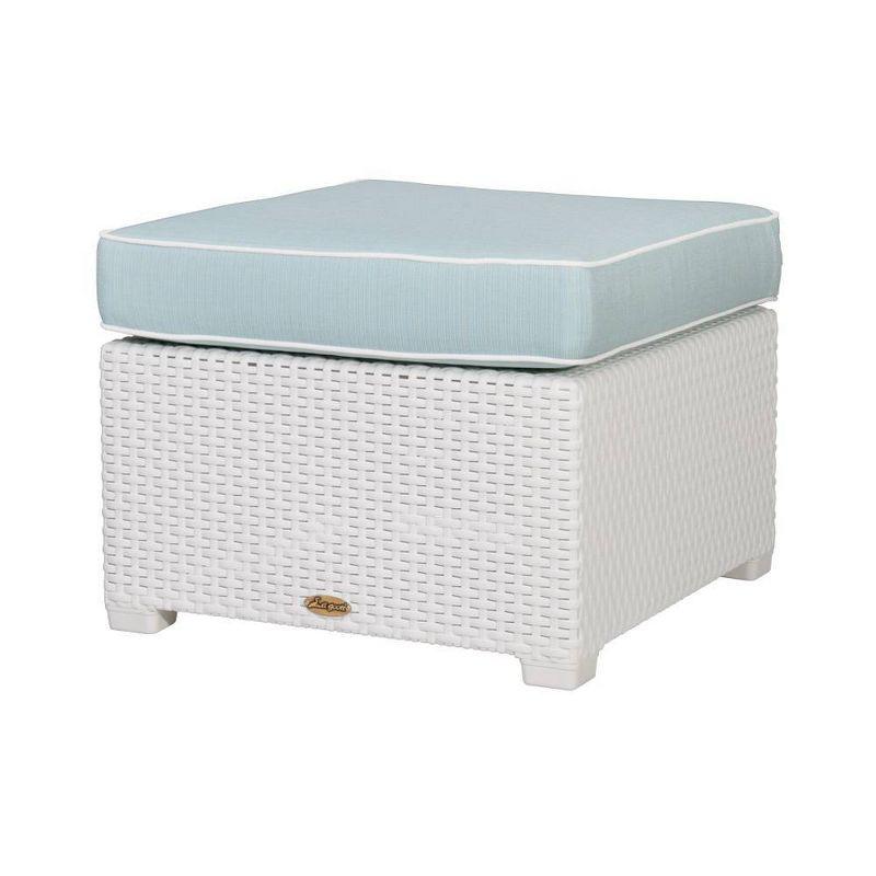 Magnolia White Rattan Ottoman with Blue Cushion