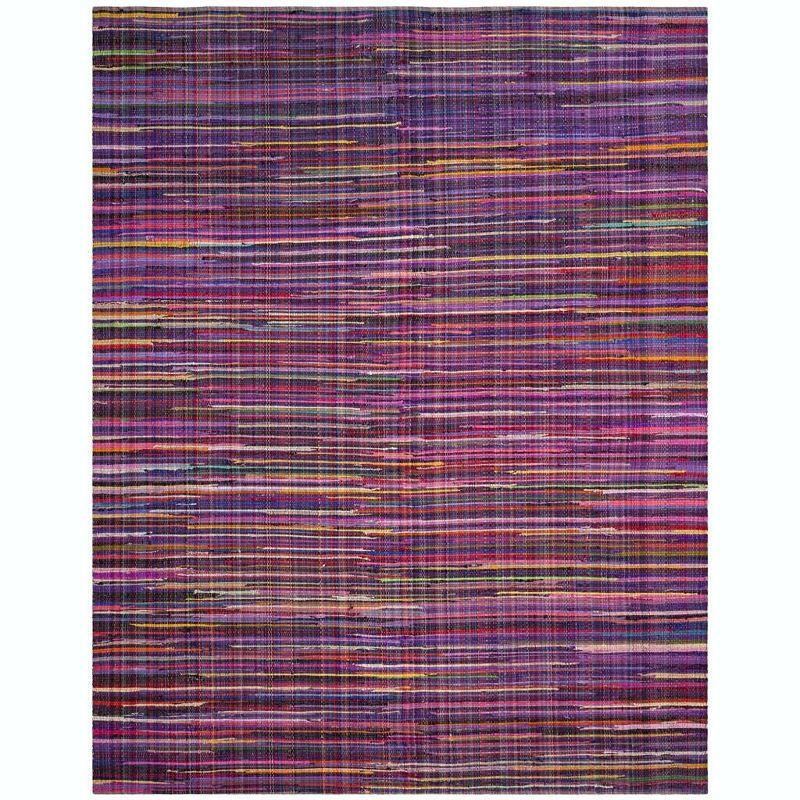 Handwoven Purple and Multicolor Striped Wool Cotton Rug, 8' x 10'