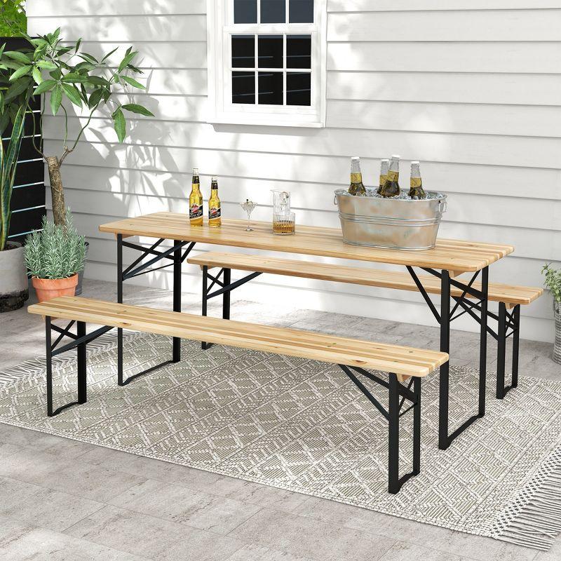 Outsunny 6' Portable Picnic Table and Bench Set, Outdoor Wooden Folding Camping Dining Table Set for Patio Garden Outdoor Activities