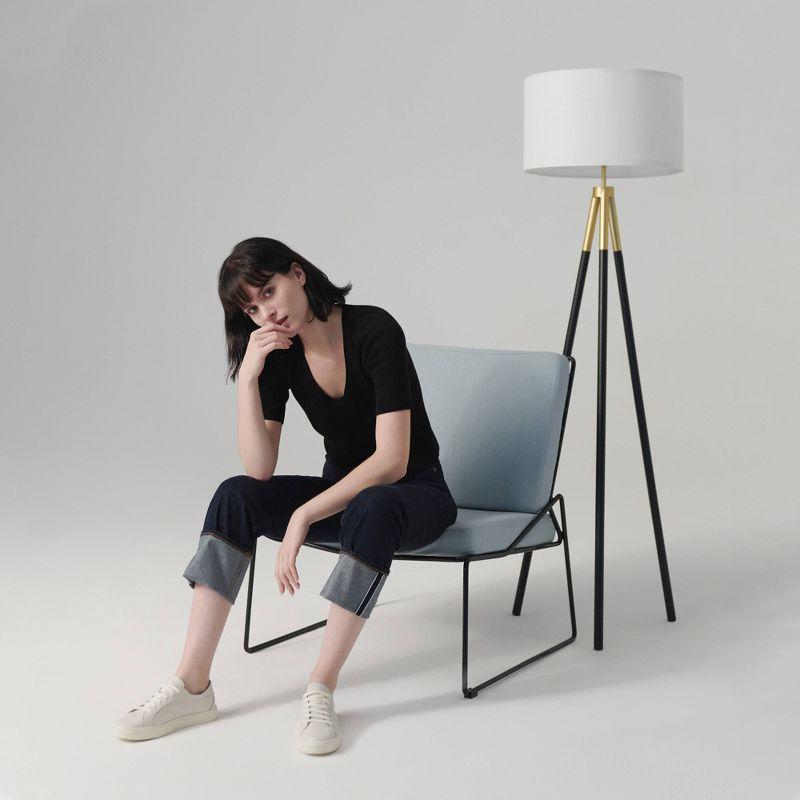 Brightech Levi 61" Mid-Century Modern LED Tripod Floor Lamp with Black Legs, Gold Finish, and Fabric Drum Shade, Bulb Included