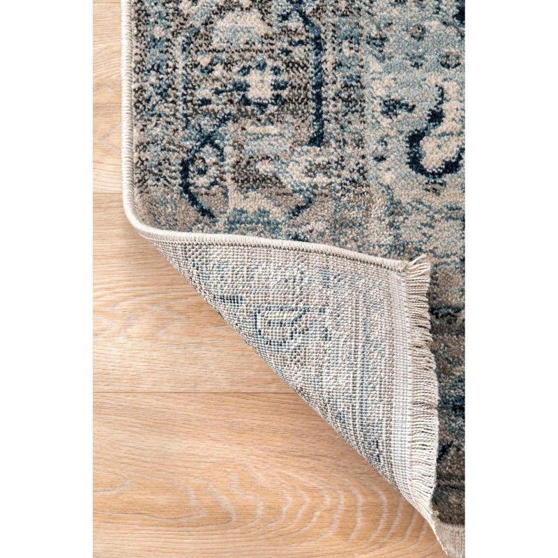 Edessa Dark Blue Medallion Fringe 5' x 7' Synthetic Area Rug