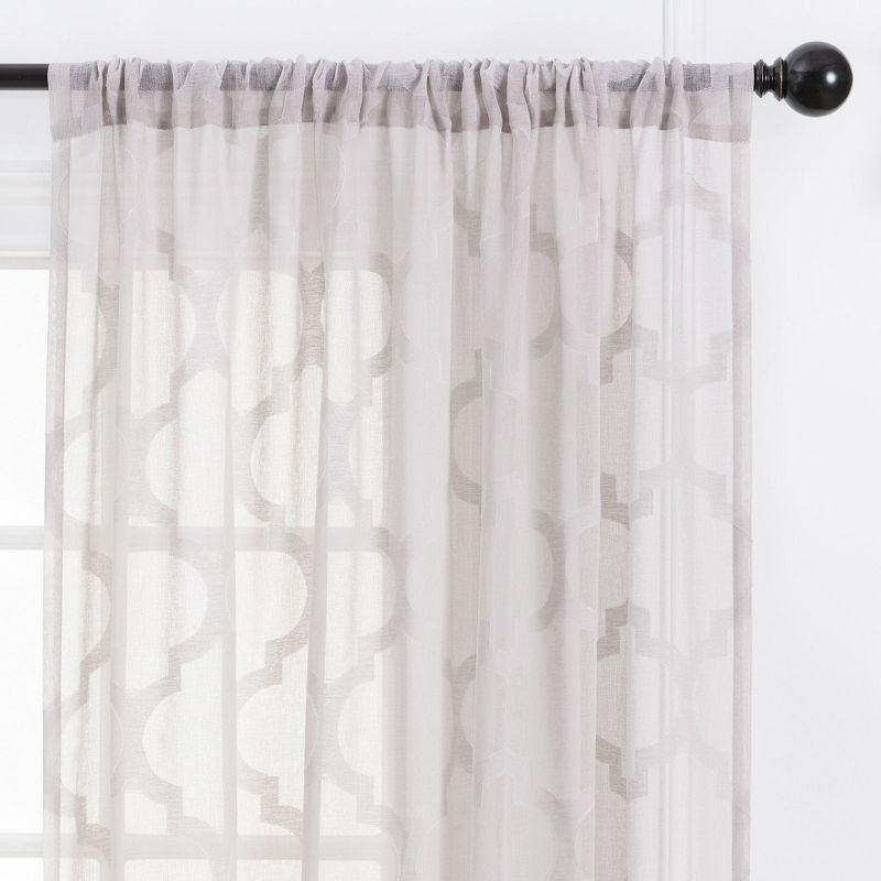 Chanasya 2pk Quatrefoil Voile Sheer Window Curtain Panels - Set of 2 - 52 x 96 Inches Long - Taupe