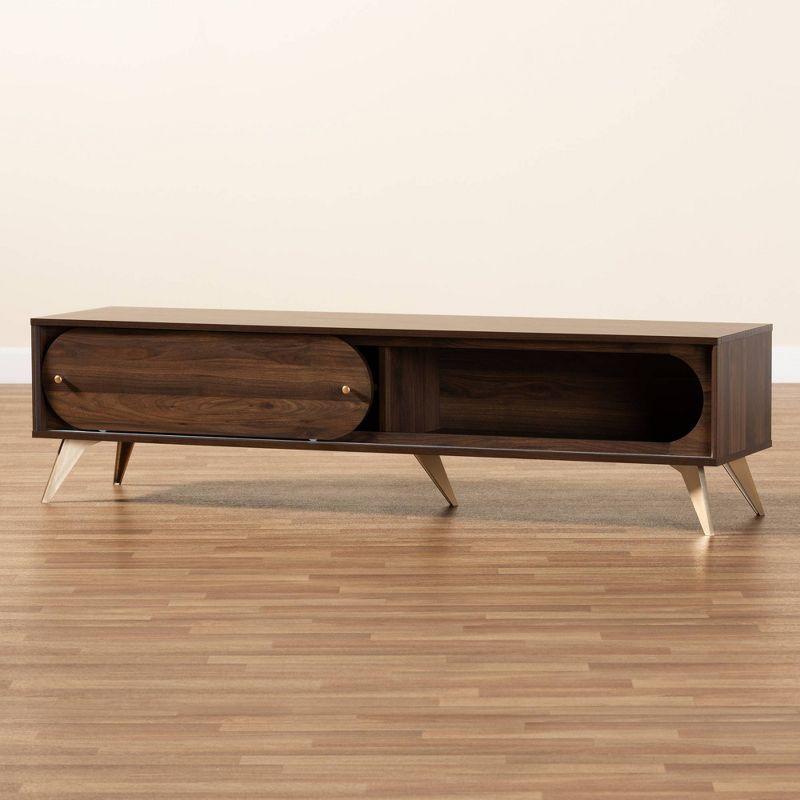 Dena Wood and Gold TV Stand for TVs up to 60" Walnut - Baxton Studio: Entertainment Center with Storage Doors