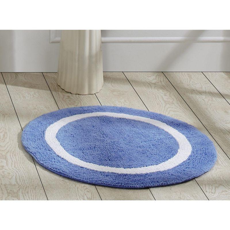 Hotel Collection Chic Minimalist 30" Round Blue & White Cotton Bath Rug