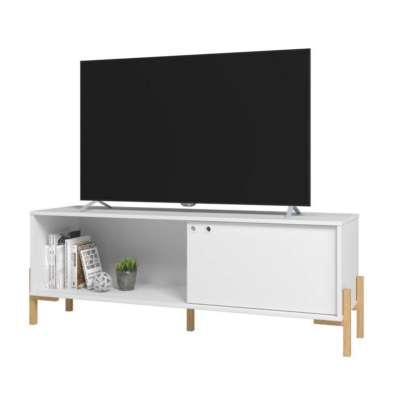 Bowery TV Stand for TVs up to 50" White/Oak - Manhattan Comfort: Media Console with Sliding Door Storage