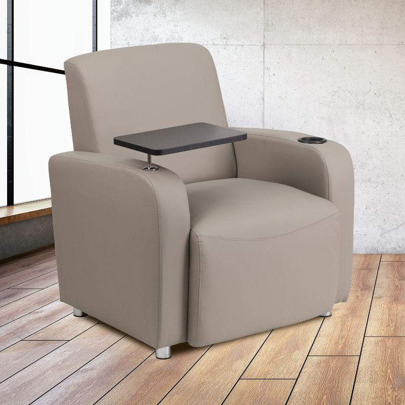 Modern Gray LeatherSoft Guest Chair with Swivel Tablet Arm