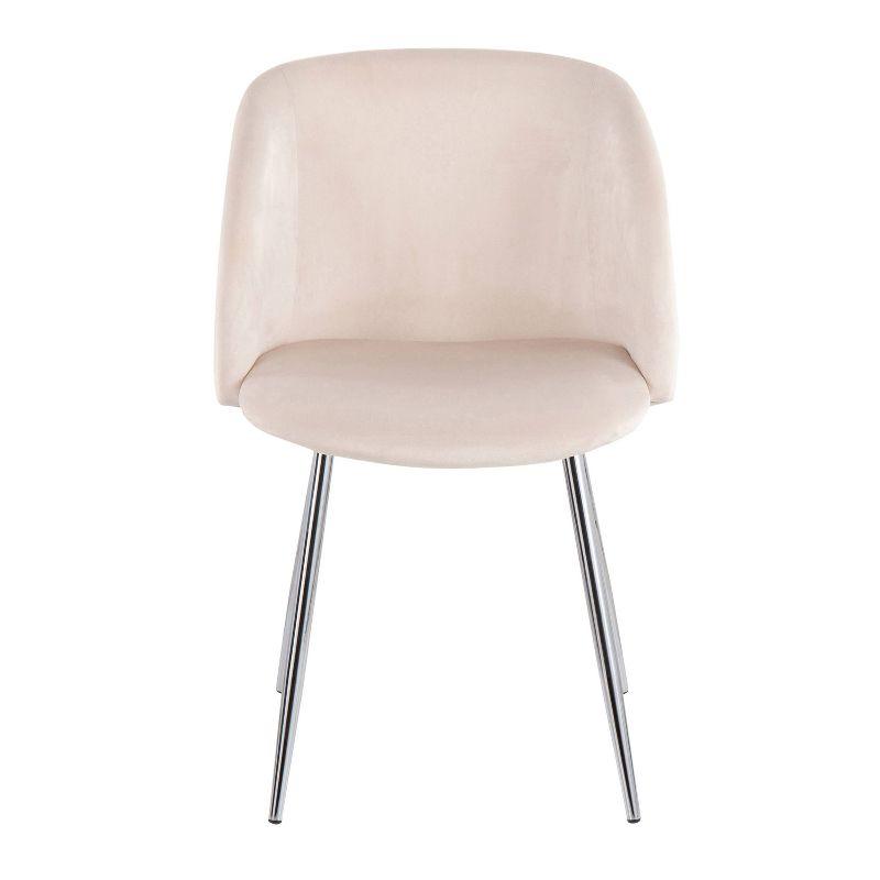Set of 2 Fran Dining Chairs Velvet/Metal Chrome/Cream: Padded, Tapered Legs, LumiSource