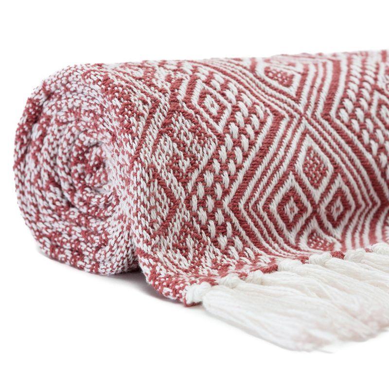 Chanasya Multi Diamond Cotton Throw Blanket With Tassels - (50x65 Inches) Rust
