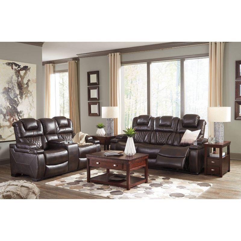 Brown Faux Leather Tufted Reclining Loveseat with Cup Holder