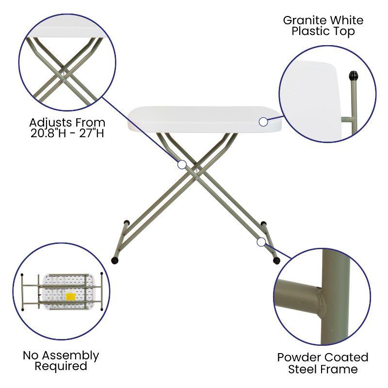 Emma and Oliver Height Adjustable Plastic Folding TV Tray/Laptop Table in Granite White