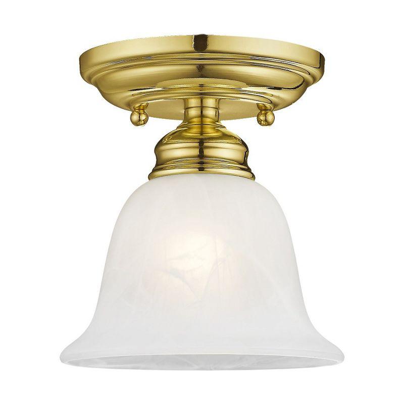 Polished Brass and White Alabaster Glass Flush Mount Light