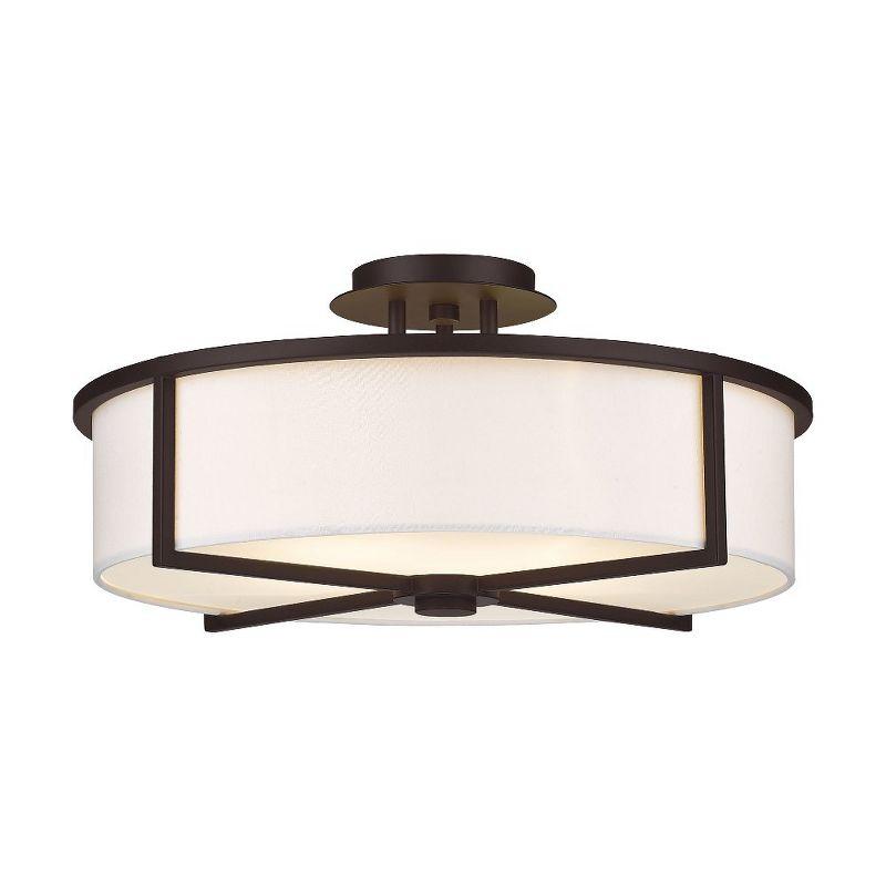 Elegant Bronze 4-Light Semi-Flush Drum Ceiling Fixture with Off-White Shade