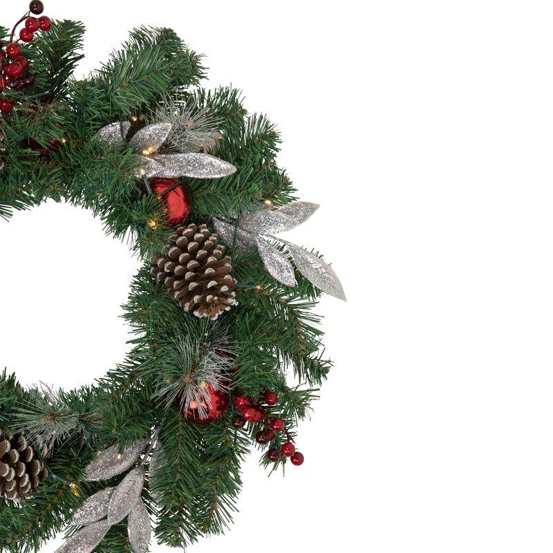 24" Pre-Lit Decorated Frosted Pine Cone and Berries Artificial Christmas Wreath