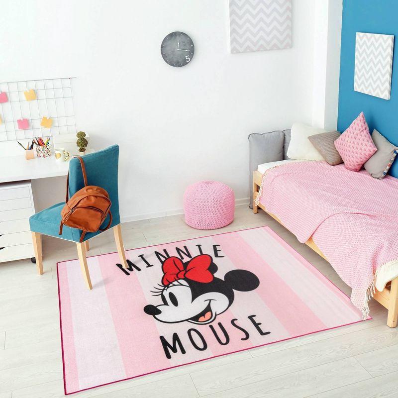 Licensed Disney Minnie Mouse Stripped Digital Printed Youth Area Rug